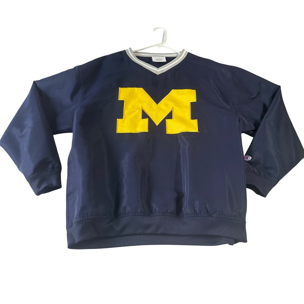Champion Mens Michigan Wolverines V-Neck Windshirt Navy Blue CBM7S0FJUN19 L